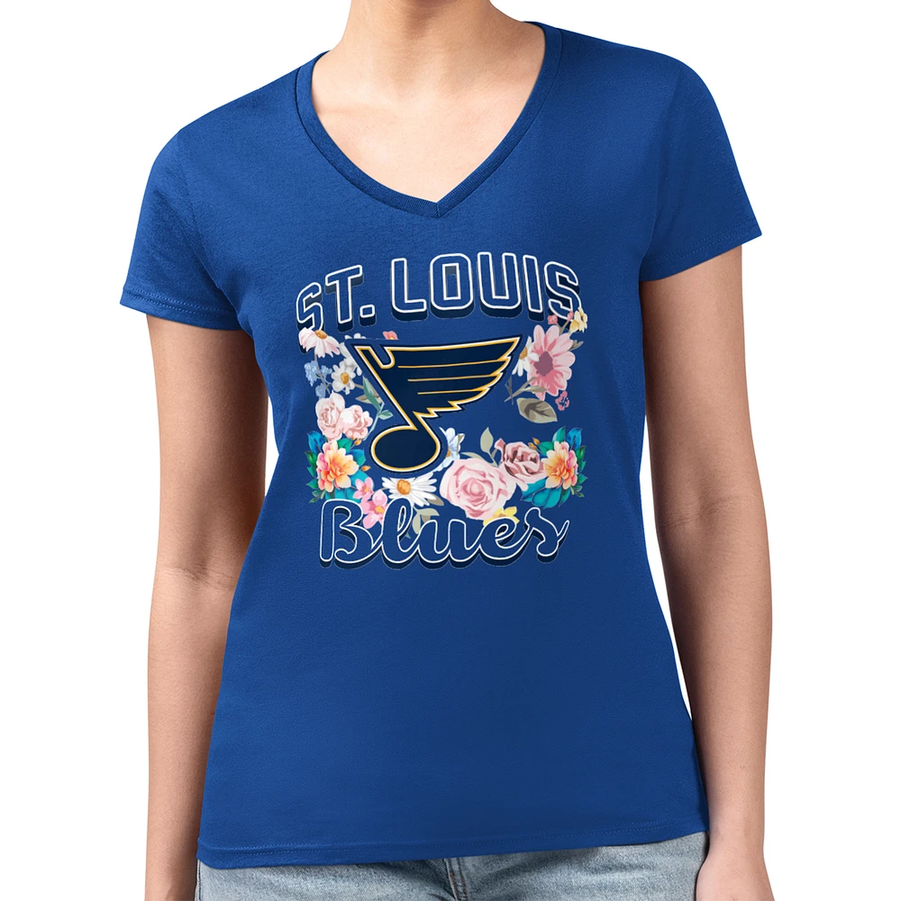 Women's G-III 4Her by Carl Banks St. Louis Blues Super-Slim Fit Lightweight Flower Logo V-Neck T-Shirt