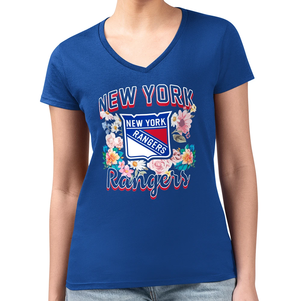 Women's G-III 4Her by Carl Banks New York Rangers Super-Slim Fit Lightweight Flower Logo V-Neck T-Shirt