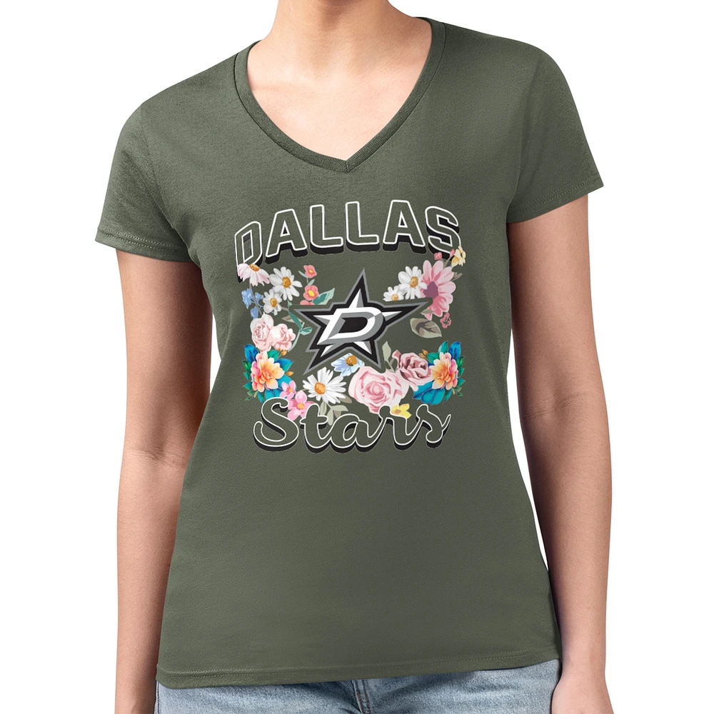 Women's G-III 4Her by Carl Banks Dallas Stars Super-Slim Fit Lightweight Flower Logo V-Neck T-Shirt