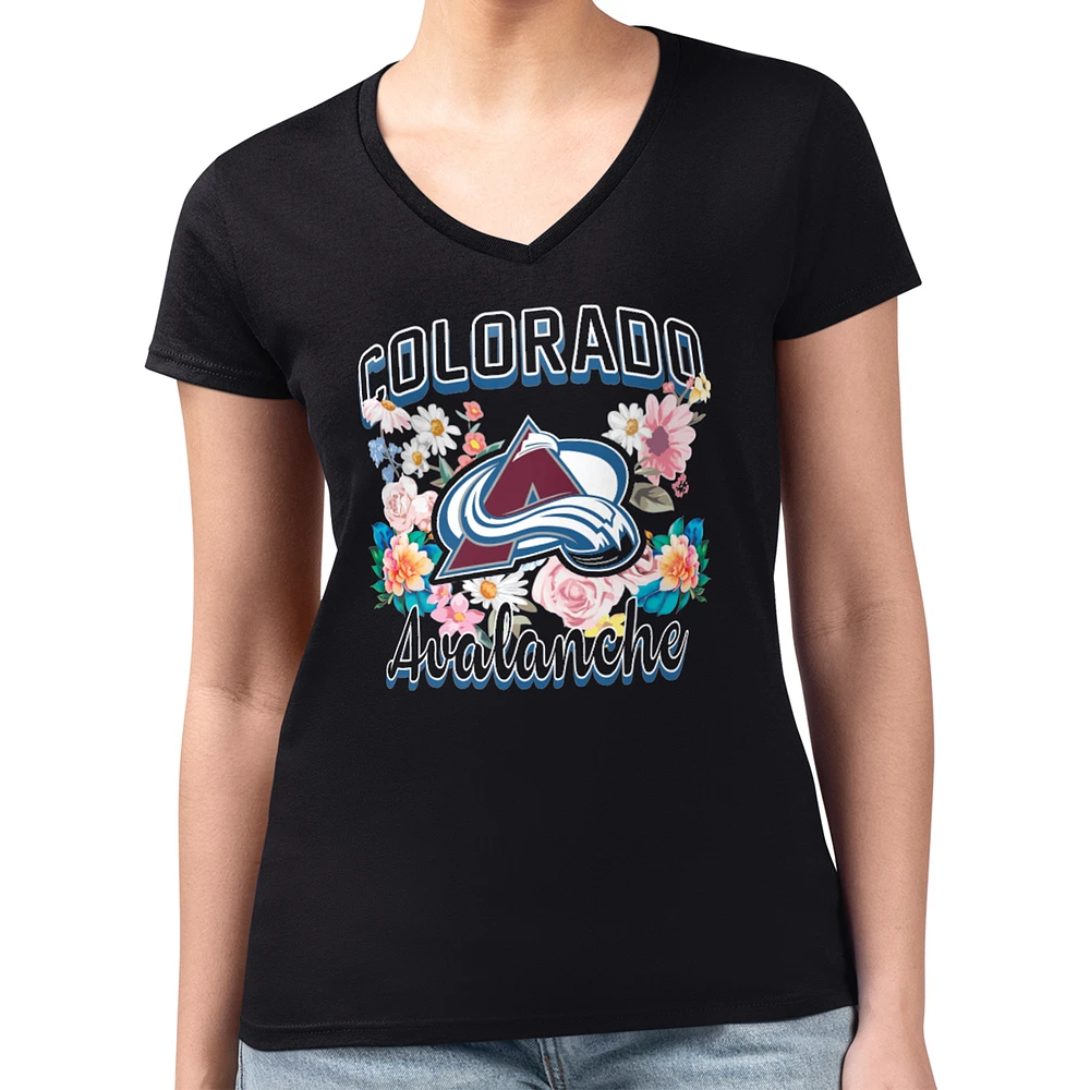 Women's G-III 4Her by Carl Banks Colorado Avalanche Super-Slim Fit Lightweight Flower Logo V-Neck T-Shirt