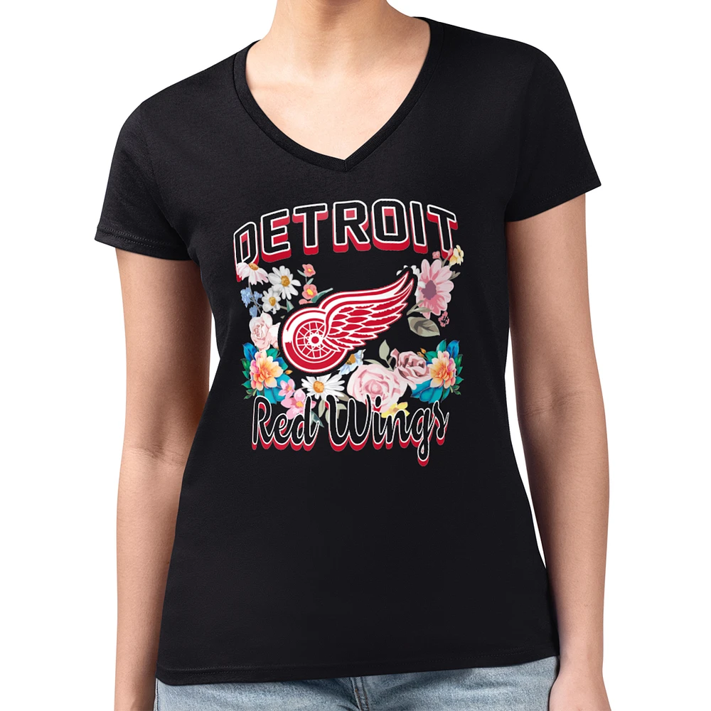 Women's G-III 4Her by Carl Banks Detroit Red Wings Super-Slim Fit Lightweight Flower Logo V-Neck T-Shirt