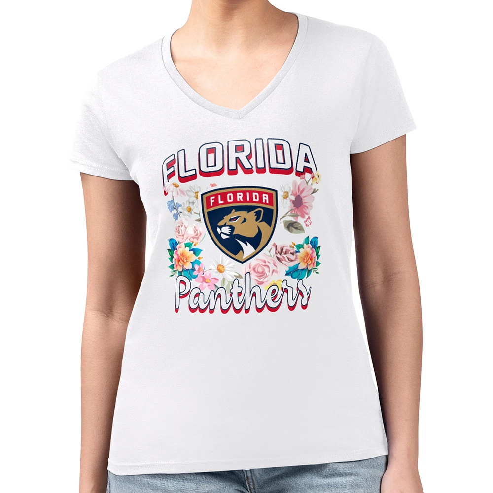 Women's G-III 4Her by Carl Banks White Florida Panthers Super-Slim Fit Lightweight Flower Logo V-Neck T-Shirt