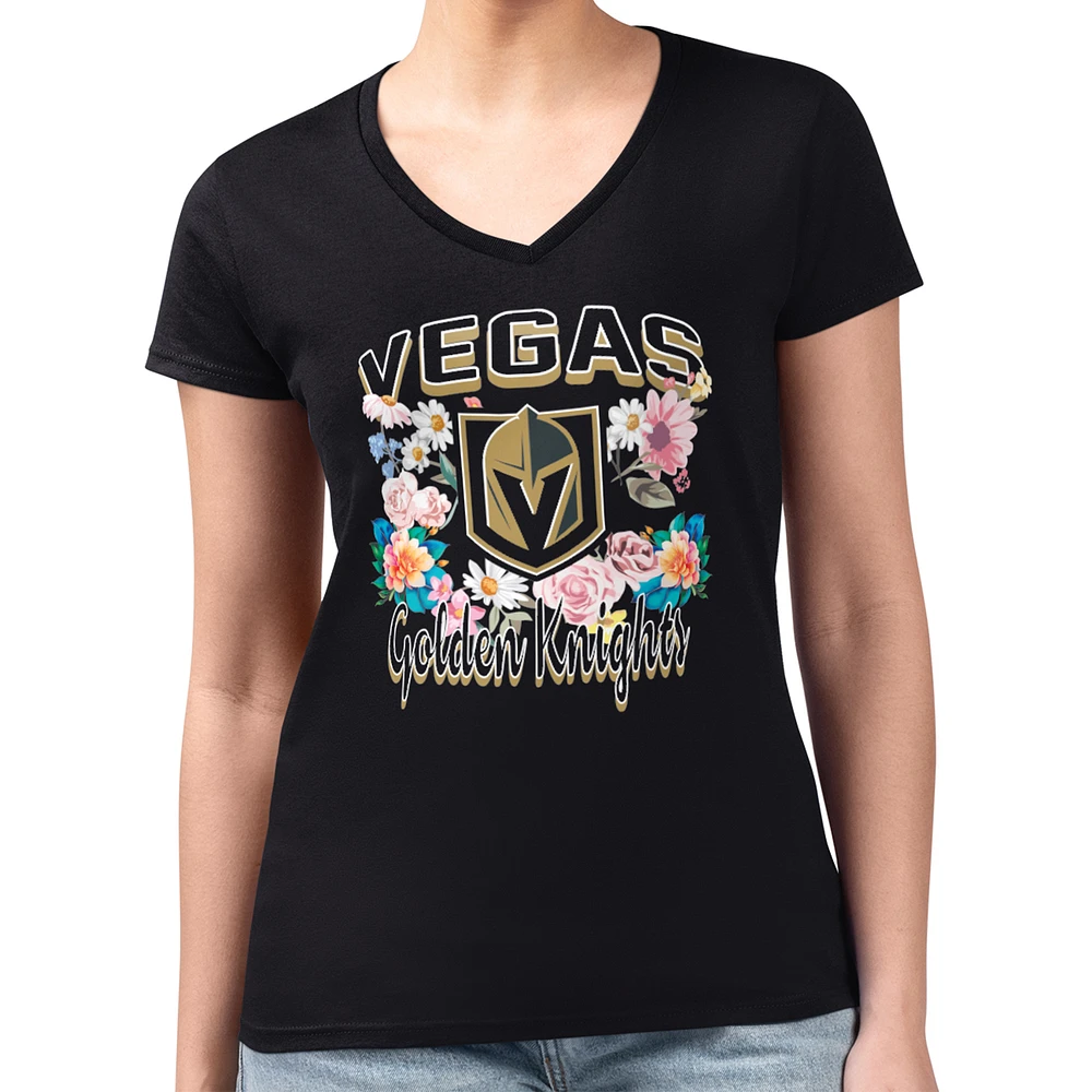 Women's G-III 4Her by Carl Banks Vegas Golden Knights Super-Slim Fit Lightweight Flower Logo V-Neck T-Shirt