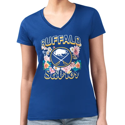Women's G-III 4Her by Carl Banks Royal Buffalo Sabres Super-Slim Fit Lightweight Flower Logo V-Neck T-Shirt