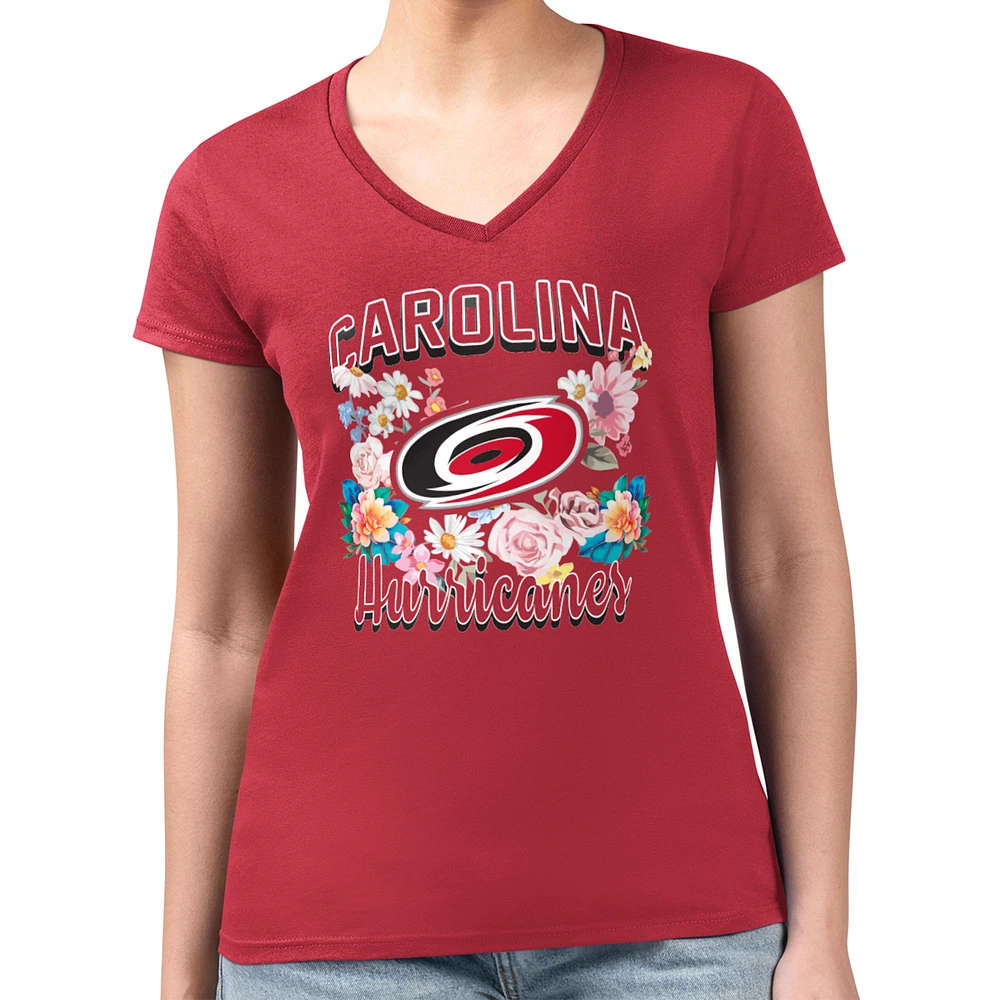 Women's G-III 4Her by Carl Banks Carolina Hurricanes Super-Slim Fit Lightweight Flower Logo V-Neck T-Shirt