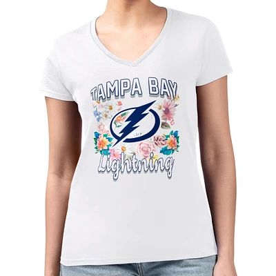 Women's G-III 4Her by Carl Banks White Tampa Bay Lightning Super-Slim Fit Lightweight Flower Logo V-Neck T-Shirt