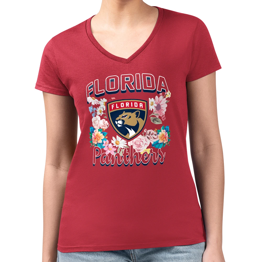 Women's G-III 4Her by Carl Banks Florida Panthers Super-Slim Fit Lightweight Flower Logo V-Neck T-Shirt