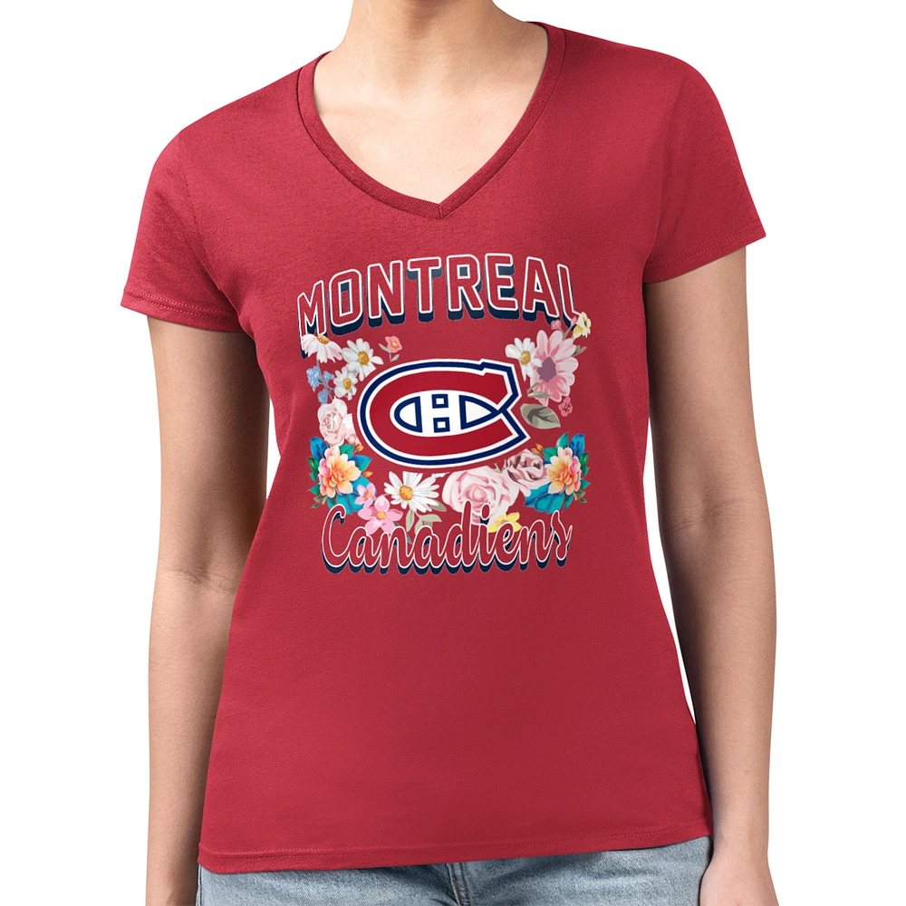 Women's G-III 4Her by Carl Banks Montreal Canadiens Super-Slim Fit Lightweight Flower Logo V-Neck T-Shirt