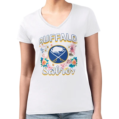 Women's G-III 4Her by Carl Banks White Buffalo Sabres Super-Slim Fit Lightweight Flower Logo V-Neck T-Shirt