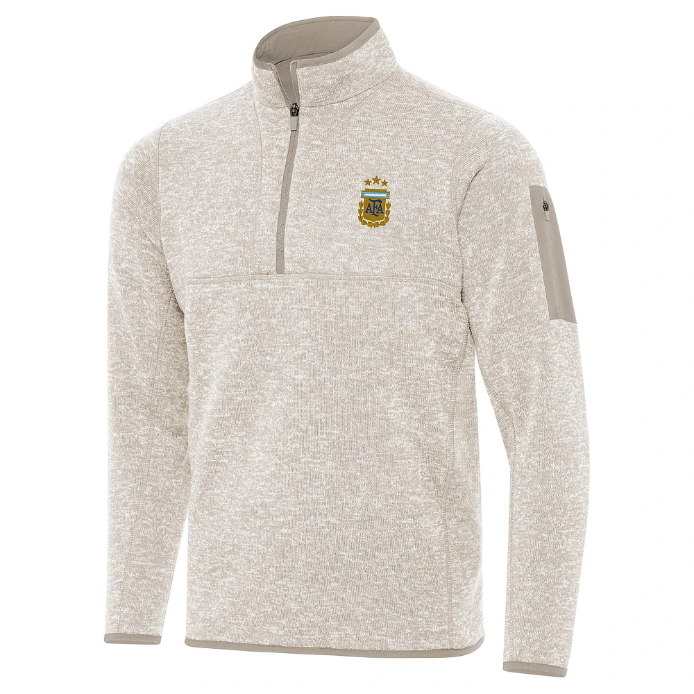 Men's Antigua Cream Argentina National Team Fortune Quarter-Zip Pullover Jacket