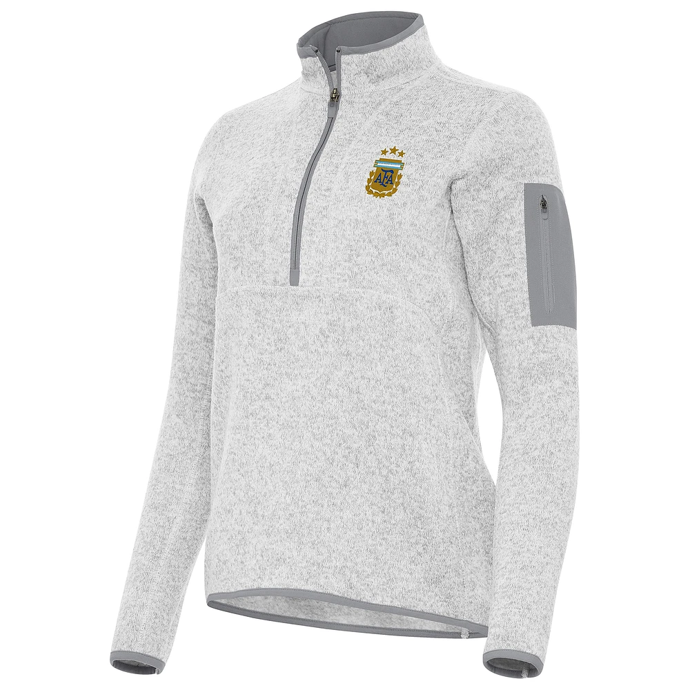 Women's Antigua Heather Gray Argentina National Team Fortune Half-Zip Pullover Jacket