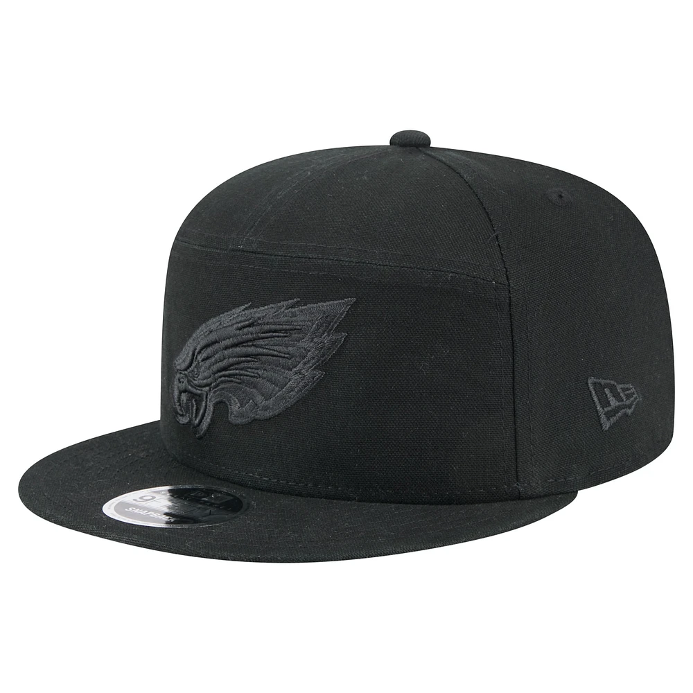Men's New Era Black Philadelphia Eagles Adventure Canvas Split Panel 9FIFTY Snapback Hat