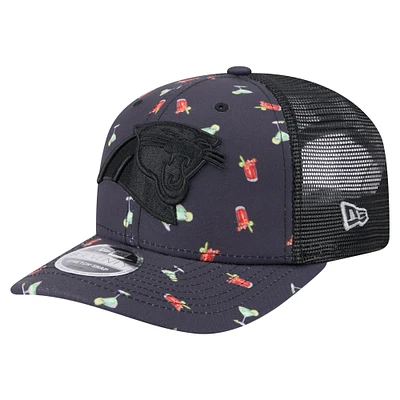 Men's New Era Navy/Black Carolina Panthers Adventure Drinks Pattern 9SEVENTY Stretch-Snap Hat