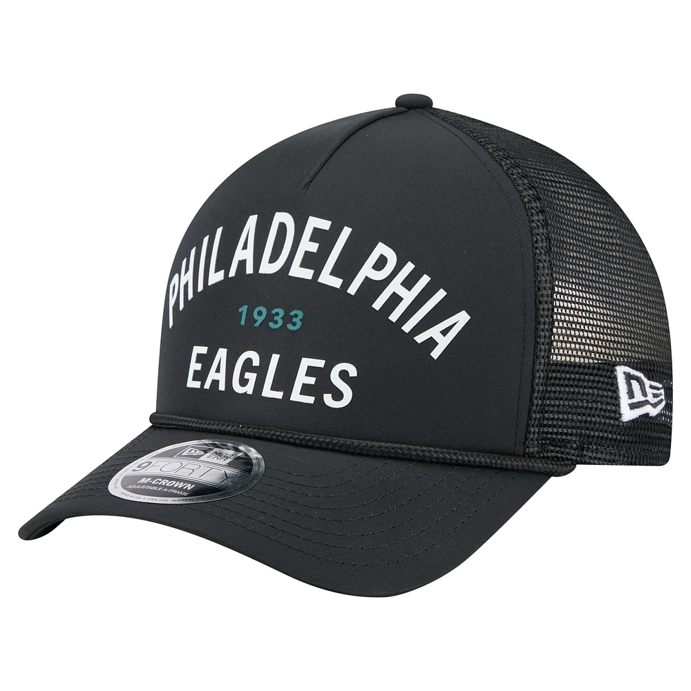 Men's New Era Black Philadelphia Eagles Active Minimalist M-Crown A-Frame 9FORTY Adjustable Hat