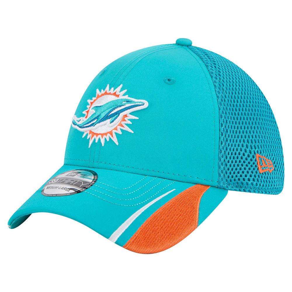 Men's New Era Aqua Miami Dolphins Game Day Linear 39THIRTY Flex Hat
