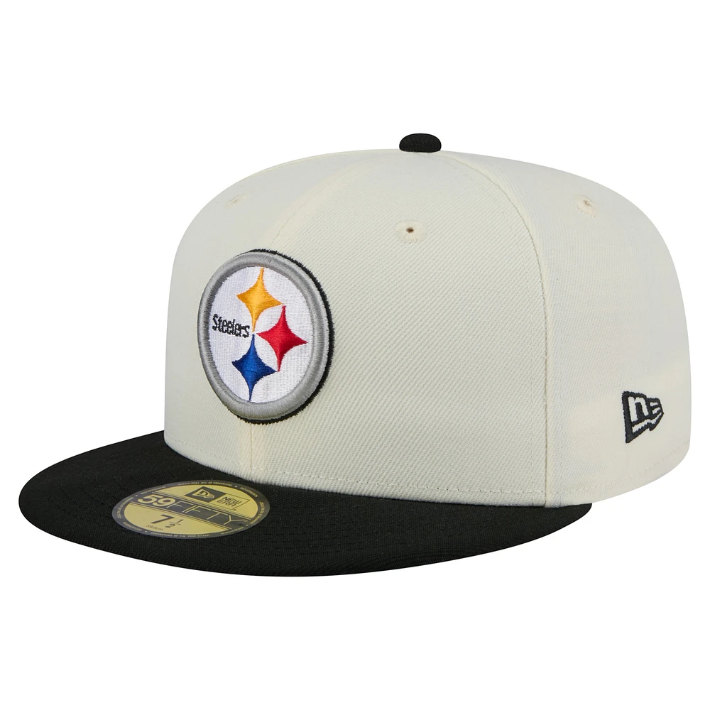 Men's New Era Cream/Black Pittsburgh Steelers Main 59FIFTY Fitted Hat
