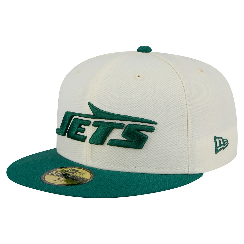 Men's New Era Cream/Green York Jets Main 59FIFTY Fitted Hat