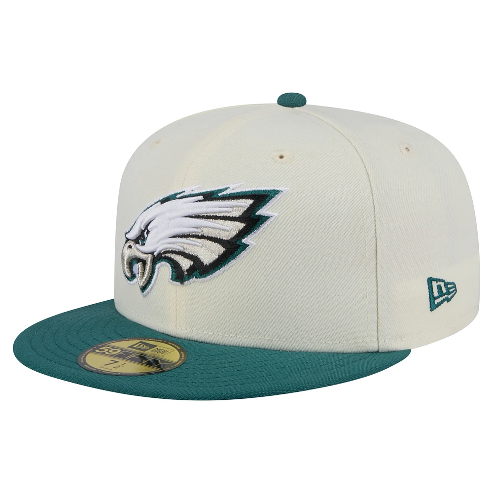 Men's New Era Cream/Green Philadelphia Eagles Main 59FIFTY Fitted Hat
