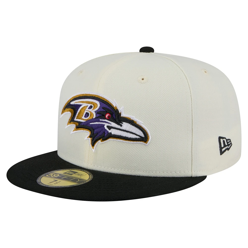 Men's New Era Cream/Black Baltimore Ravens Main 59FIFTY Fitted Hat