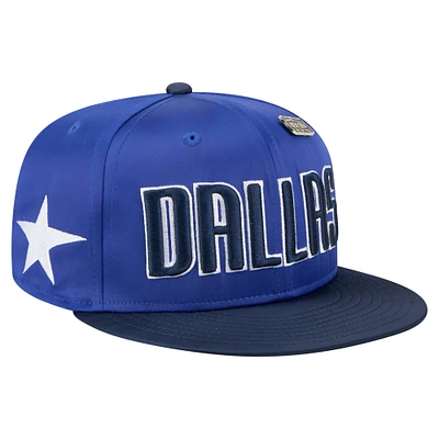 Men's New Era Blue/Navy Dallas Mavericks Throwback Satin Vintage Pin Two-Tone 59FIFTY Fitted Hat