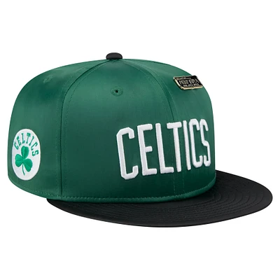 Men's New Era Kelly Green/Black Boston Celtics Throwback Satin Vintage Pin Two-Tone 59FIFTY Fitted Hat
