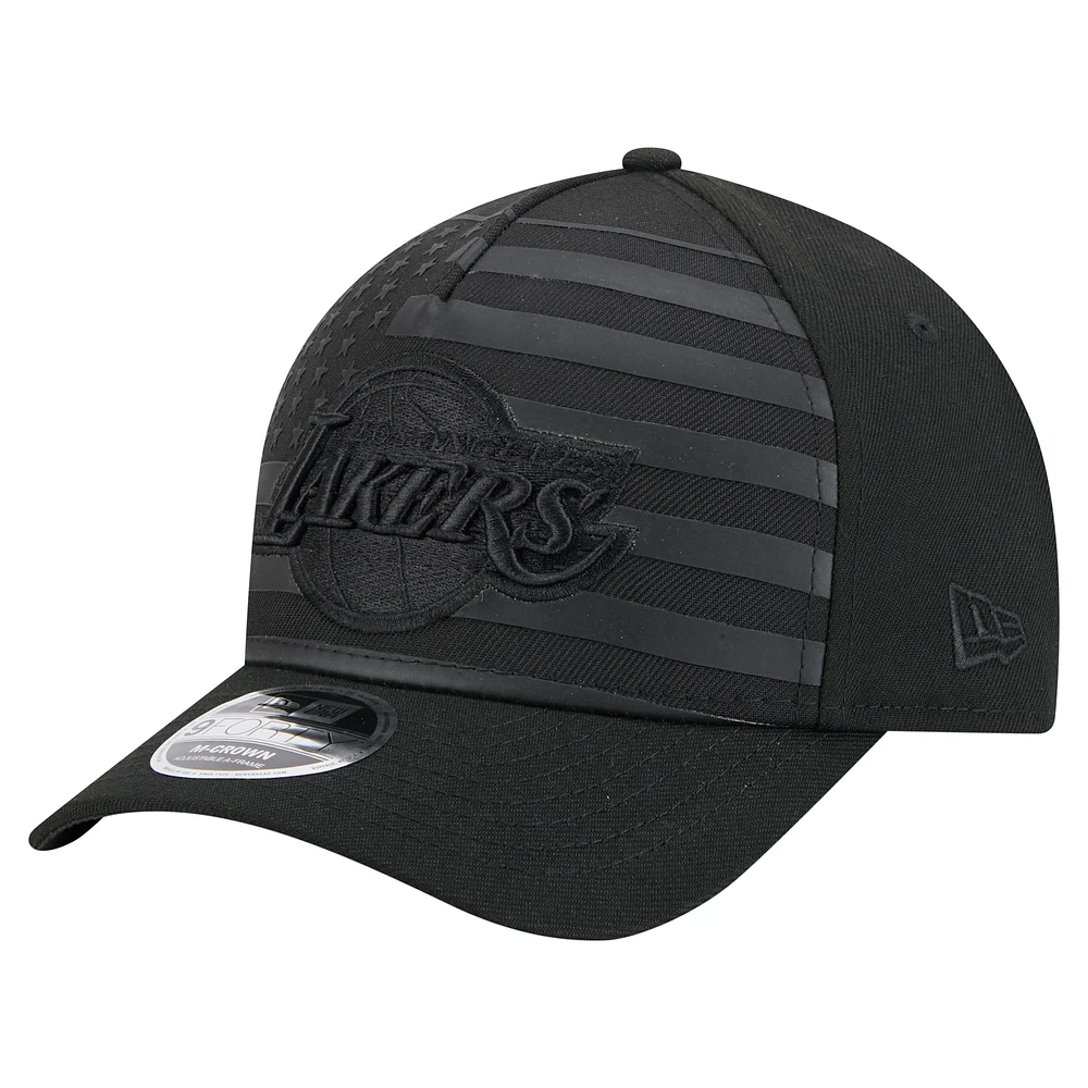 Men's New Era Black Los Angeles Lakers Game Day Flag A-Frame 9FORTY Adjustable Hat