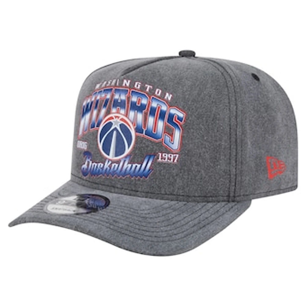 Men's New Era Charcoal Washington Wizards Throwback Washed Pre-Curved 9FIFTY Snapback Hat