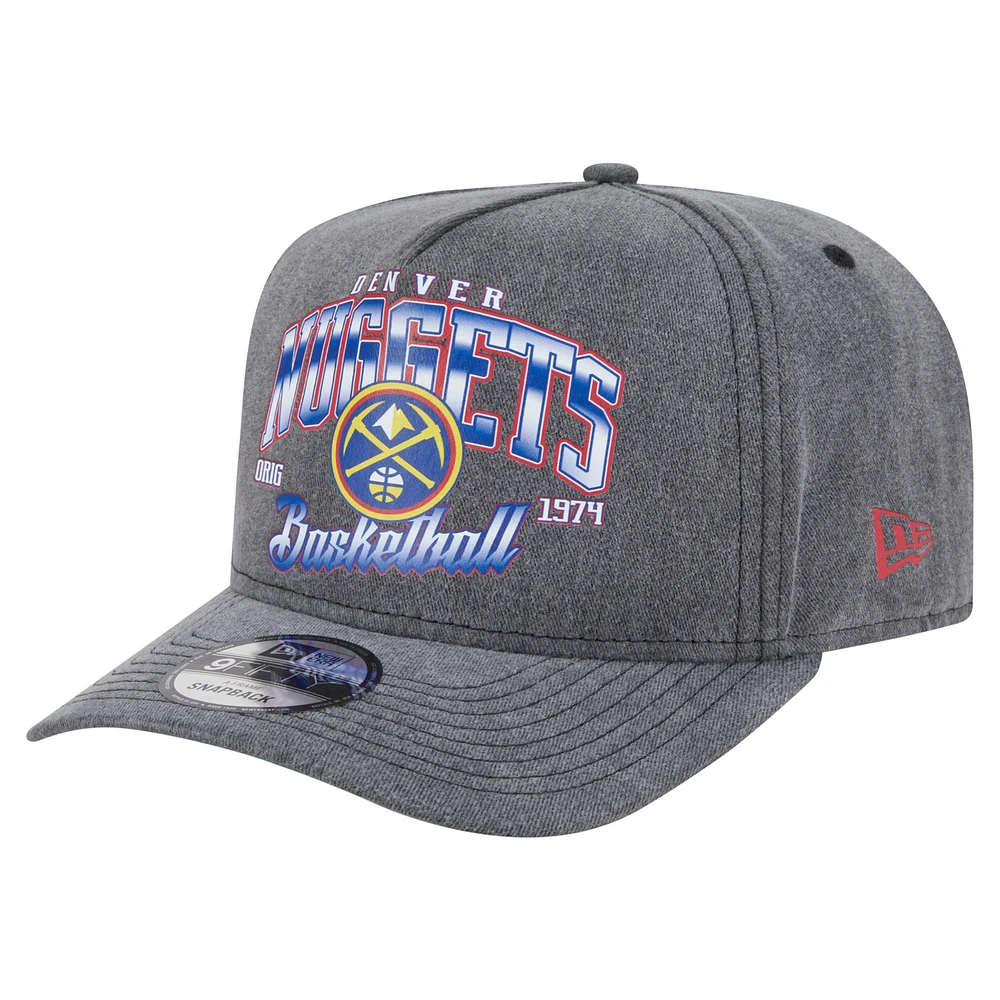 Men's New Era Charcoal Denver Nuggets Throwback Washed Pre-Curved 9FIFTY Snapback Hat