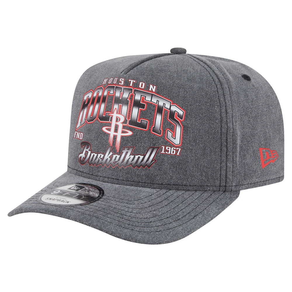 Men's New Era Charcoal Houston Rockets Throwback Washed Pre-Curved 9FIFTY Snapback Hat