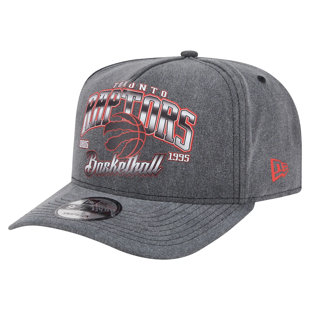 Men's New Era Charcoal Toronto Raptors Throwback Washed Pre-Curved 9FIFTY Snapback Hat