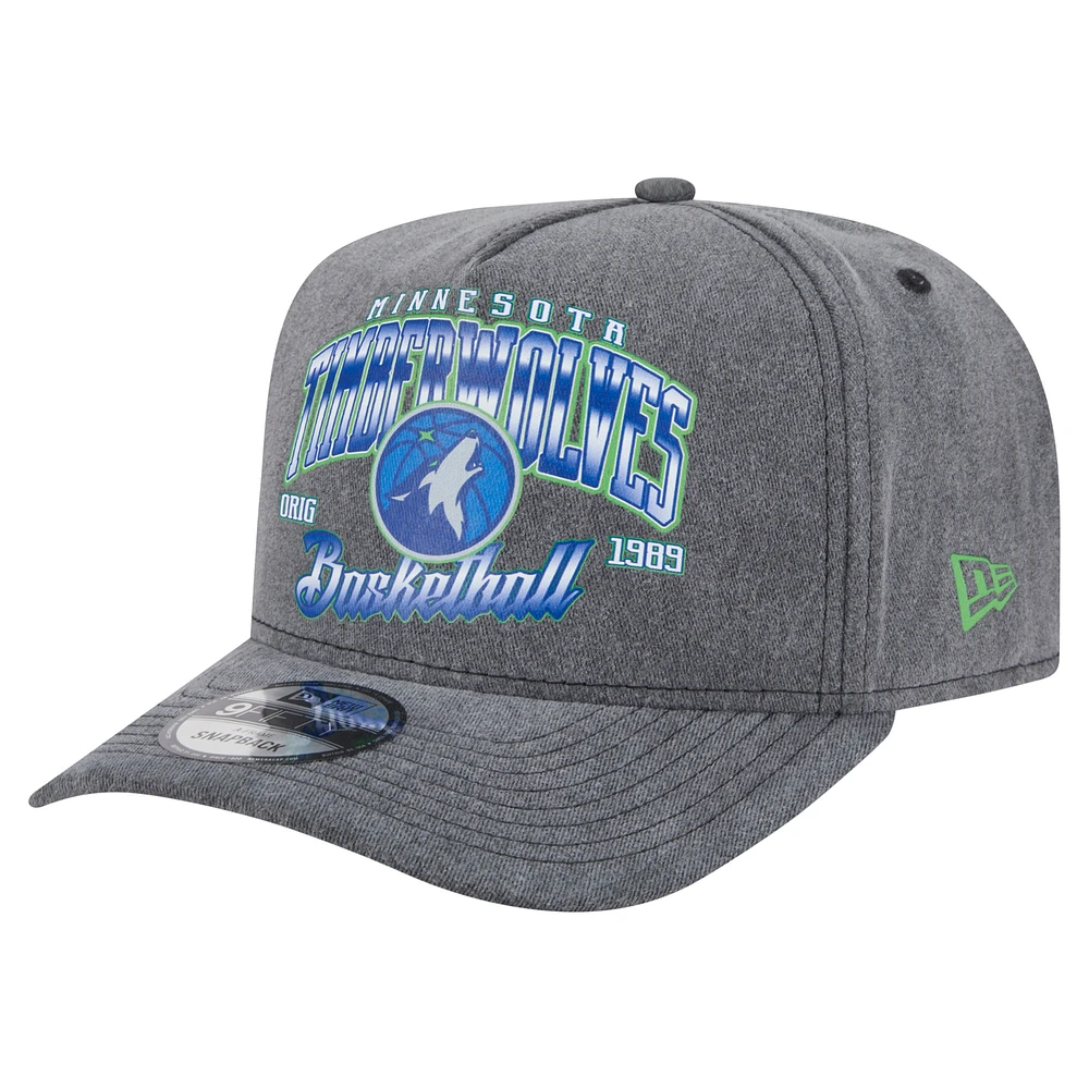 Men's New Era Charcoal Minnesota Timberwolves Throwback Washed Pre-Curved 9FIFTY Snapback Hat