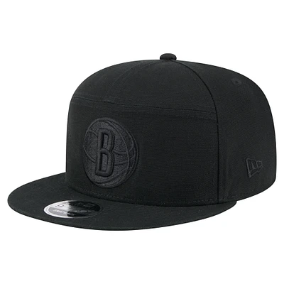 Men's New Era Black Brooklyn Nets Adventure Canvas Split Panel 9FIFTY Snapback Hat