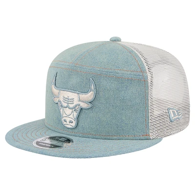 Men's New Era Chicago Bulls Adventure Denim Split Panel 9FIFTY Snapback Trucker Hat