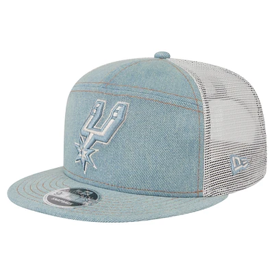 Men's New Era San Antonio Spurs Adventure Denim Split Panel 9FIFTY Snapback Trucker Hat