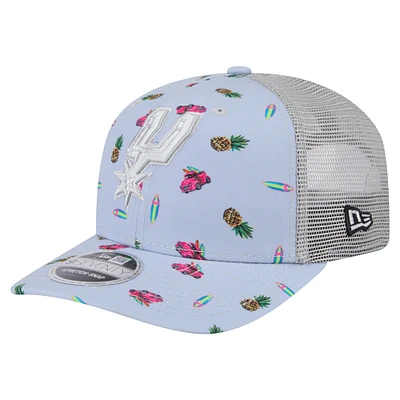 Men's New Era Light Blue/Gray San Antonio Spurs Adventure Aloha Pattern 9SEVENTY Stretch-Snap Hat