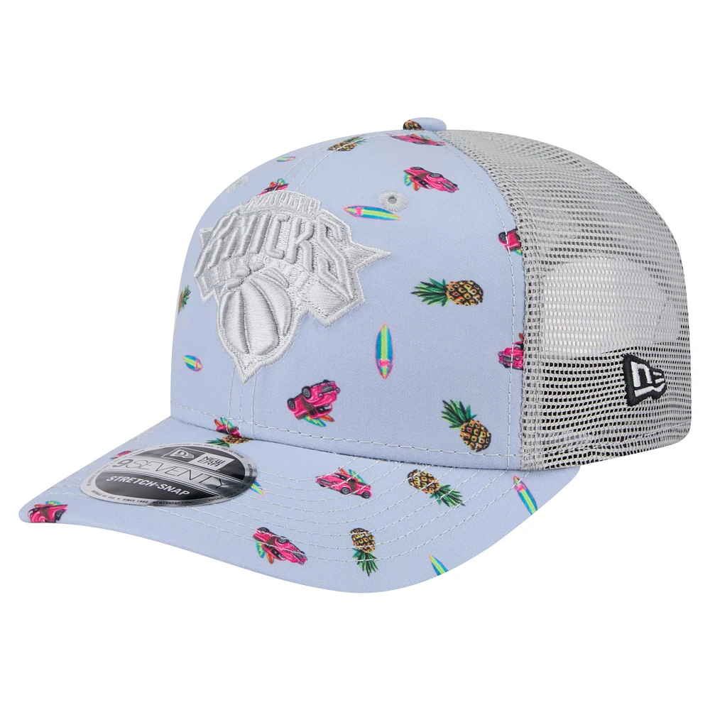 Men's New Era Light Blue/Gray New York Knicks Adventure Aloha Pattern 9SEVENTY Stretch-Snap Hat