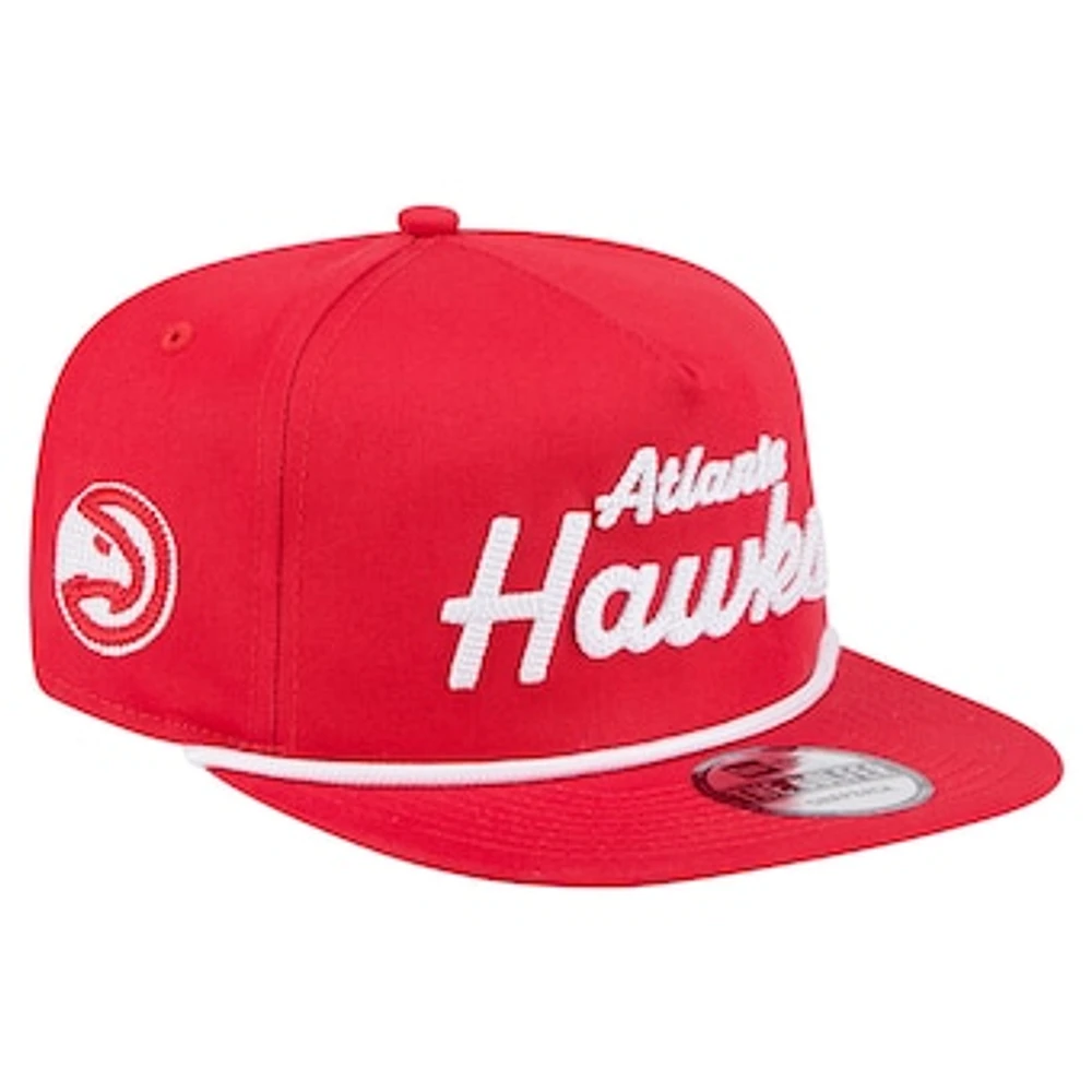Men's New Era Red Atlanta Hawks Team Text Golfer Snapback Hat