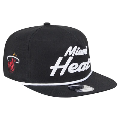 Men's New Era Black Miami Heat Team Text Golfer Snapback Hat