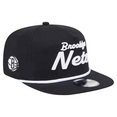 Men's New Era Black Brooklyn Nets Team Text Golfer Snapback Hat