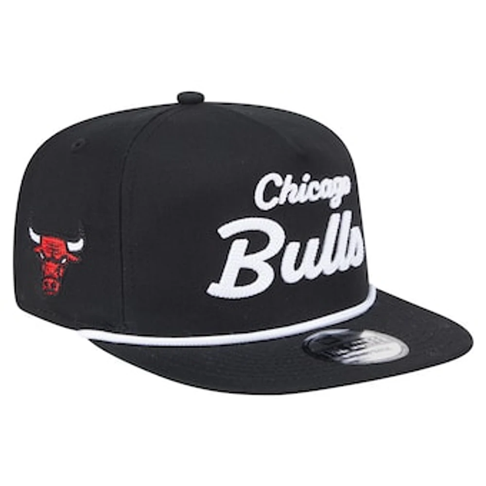 Men's New Era Black Chicago Bulls Team Text Golfer Snapback Hat
