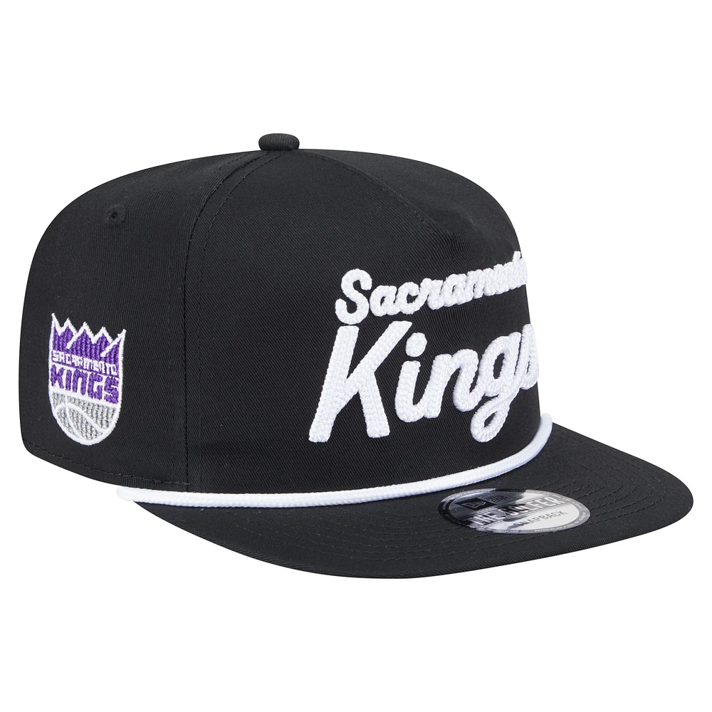 Men's New Era Black Sacramento Kings Team Text Golfer Snapback Hat