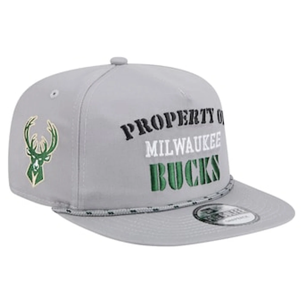 Men's New Era Gray Milwaukee Bucks Throwback Property Of Golfer Snapback Hat