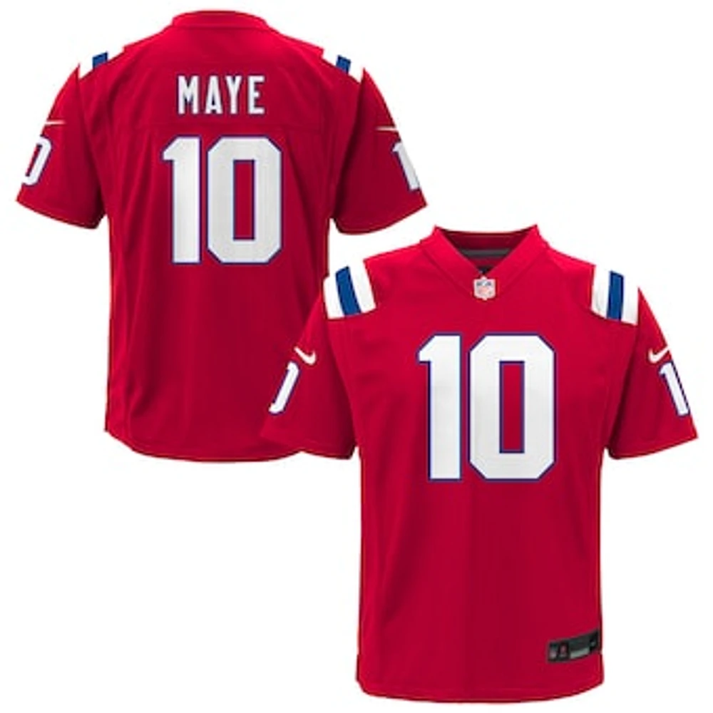 Youth Nike Drake Maye Red New England Patriots Game Jersey