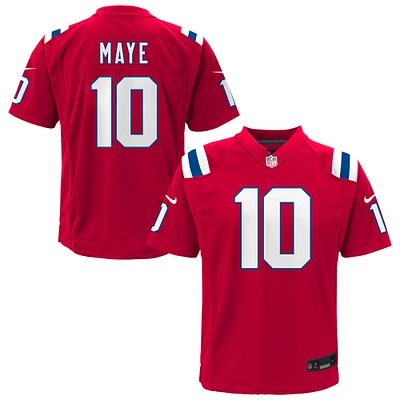 Youth Nike Drake Maye Red New England Patriots Game Jersey