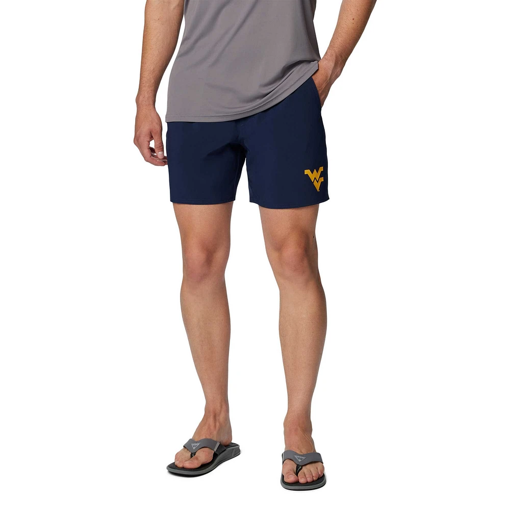 Men's Columbia Navy West Virginia Mountaineers PFG Terminal Roamer™ Omni-Shade™ Stretch Shorts