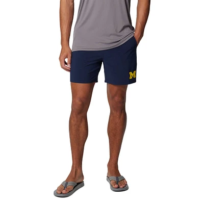 Men's Columbia Navy Michigan Wolverines PFG Terminal Roamer™ Omni-Shade™ Stretch Shorts