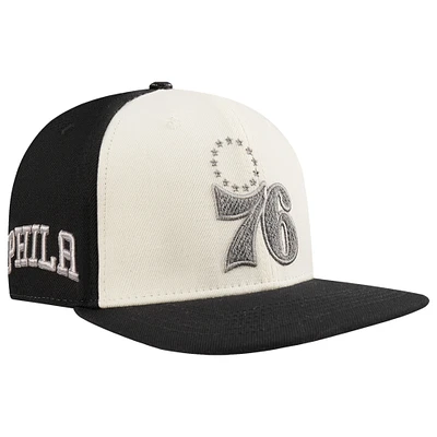 Men's Pro Standard Cream/Black Philadelphia 76ers French Terry Snapback Hat