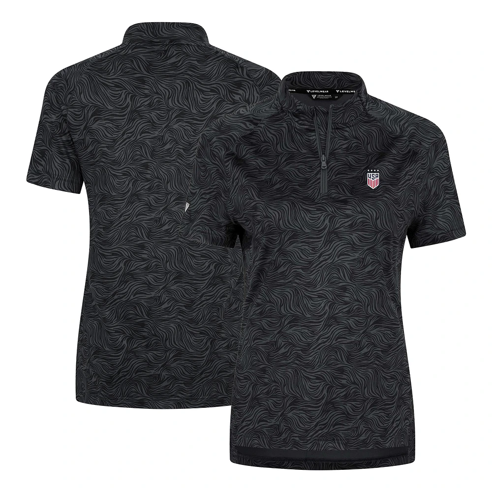 Women's Levelwear Charcoal USWNT Coral Short Sleeve Quarter-Zip Pullover Top