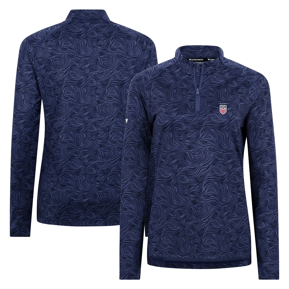 Women's Levelwear Navy USWNT Coral Quarter-Zip Pullover Top