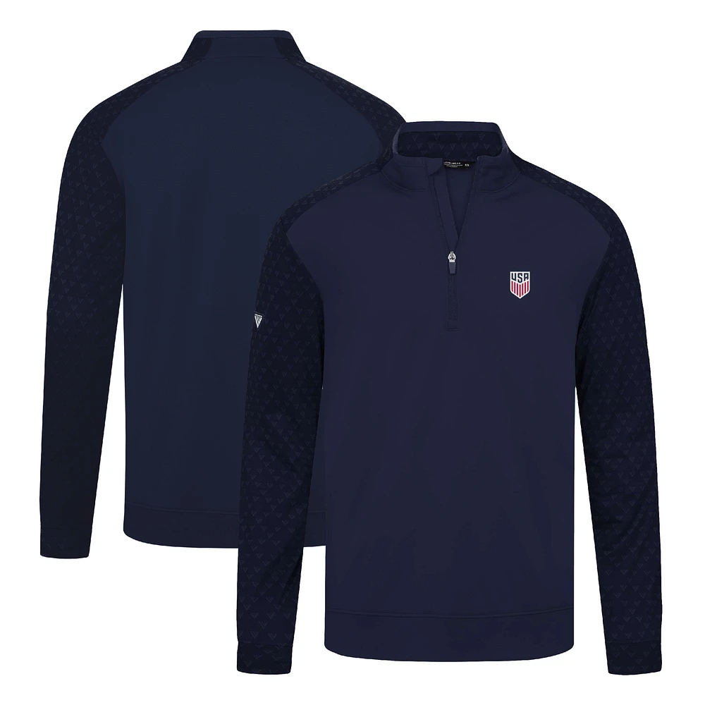 Men's Levelwear Navy USMNT Aztec Quarter-Zip Pullover Top